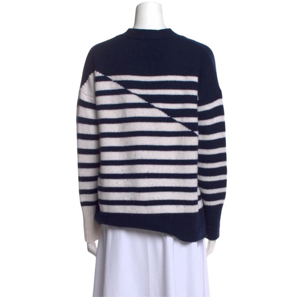 La Ligne New York Striped Wool Blend Cardigan Navy Cream Button Front XS - Picture 3 of 12
